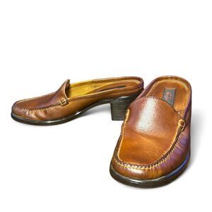 Vintage G.H. Bass Weejuns Cyndi Mule Loafers 7.5 Brown Leather Block Heel